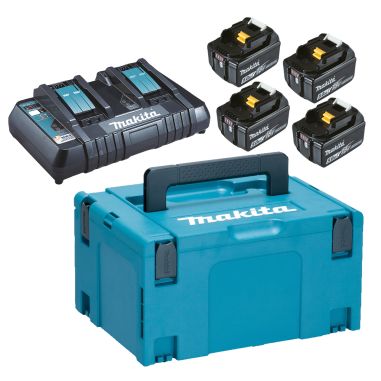 PACK ÉNERGIE LXT 18 V 5 AH LI-ION (4 BATTERIES + 1 CHARGEUR DOUBLE) AVEC COFFRET MAKPAC - MAKITA